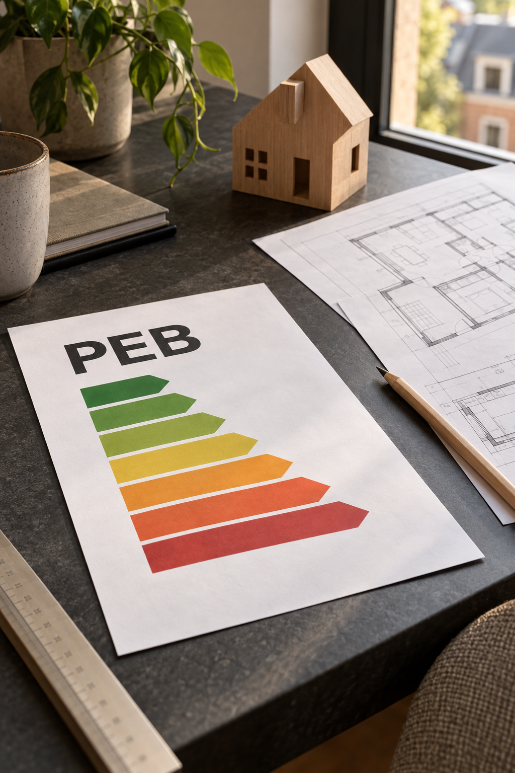 Document PEB illustratif, plans et maquette de maison